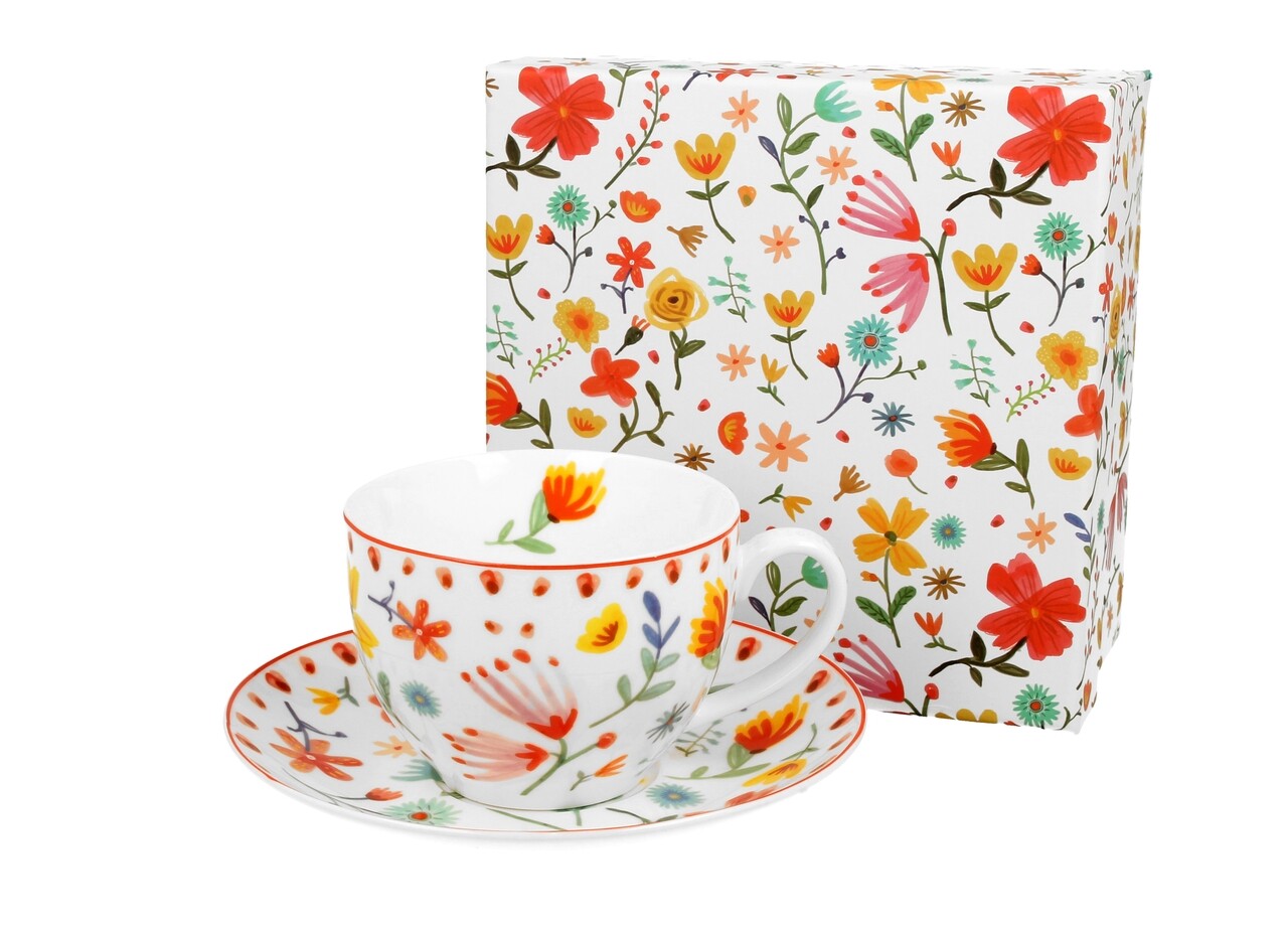 Csésze kistányérral, DUO, Pasztell, 280 ml, porcelán, tarka