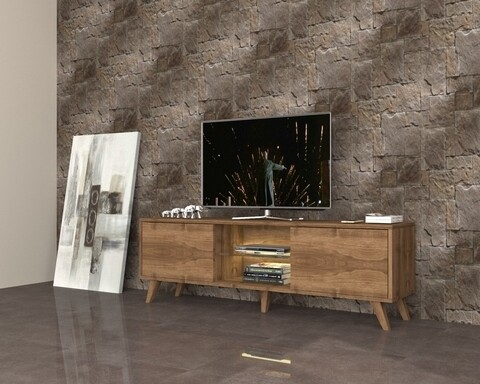 TV szekrény D2306TV150LM003, Gauge Concept, 150x35x47 cm, PAL, mogyoró / fehér