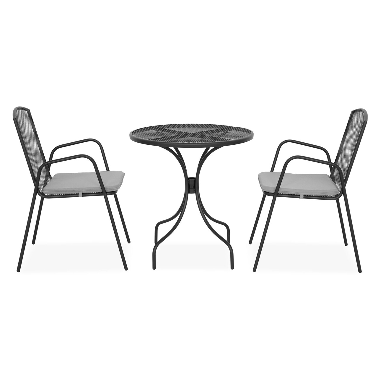 Maison berlin 2 db szék közepes háttámlával és kerek asztal, h.72 d.70 cm, acél, fekete/szürke