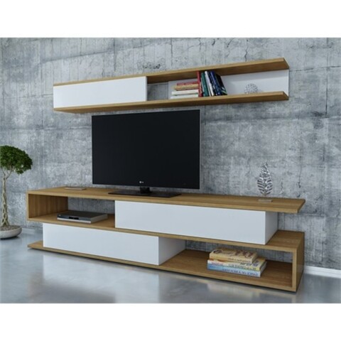 Sims TV Komód polccal, Decorotika, 176x31.5x39 cm, fehér/bézs