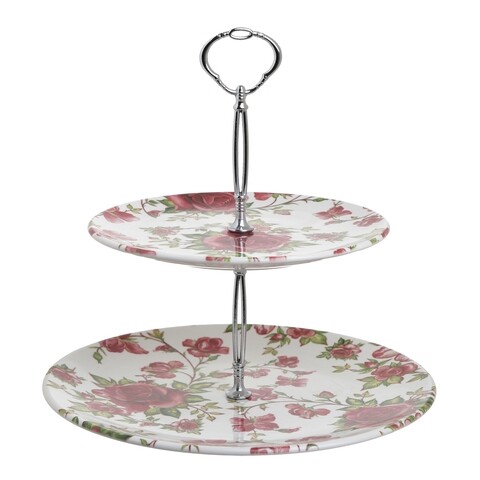 2 szintes tányér virágos, InArt, Ø26 cm, kerámia, sokszínű