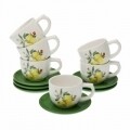 Versa 6 darabos Csésze kistányérral, 200ml, porcelán, zöld/sárga