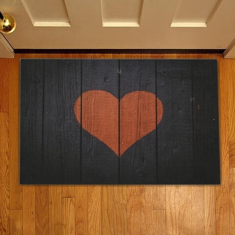 Bejárati szőnyeg Piros szív, Casberg, 38x58 cm, poliészter, piros/fekete