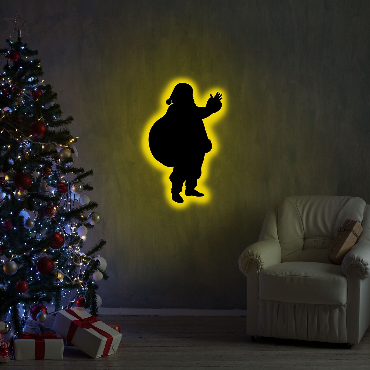 Santa Claus 2 Fali lámpa, Neon Graph, 32x52 cm, sárga