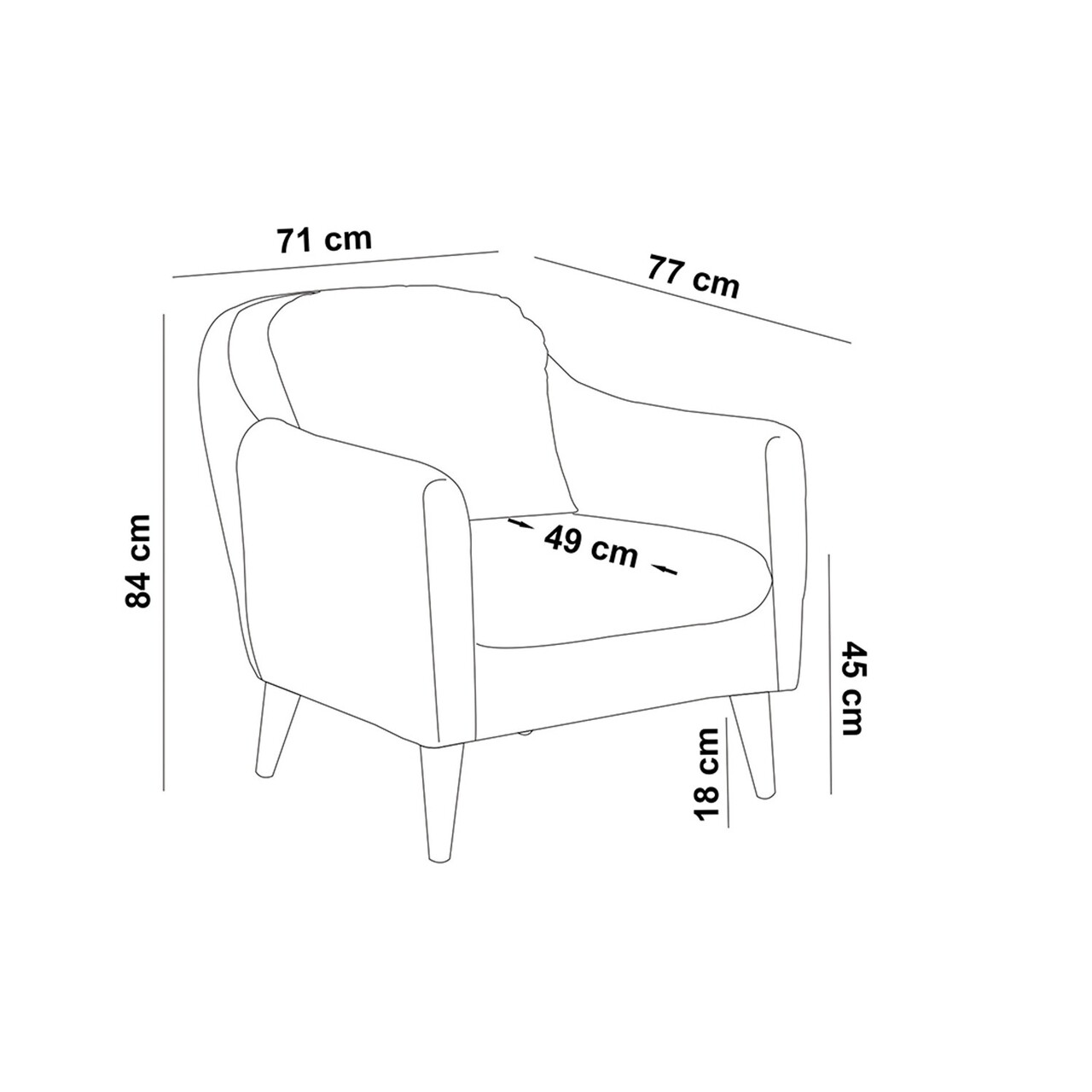 Soli Berjer Fotel, Unique Design, 71x77x84 Cm, Erdeifenyő/textil, Antracitszürke