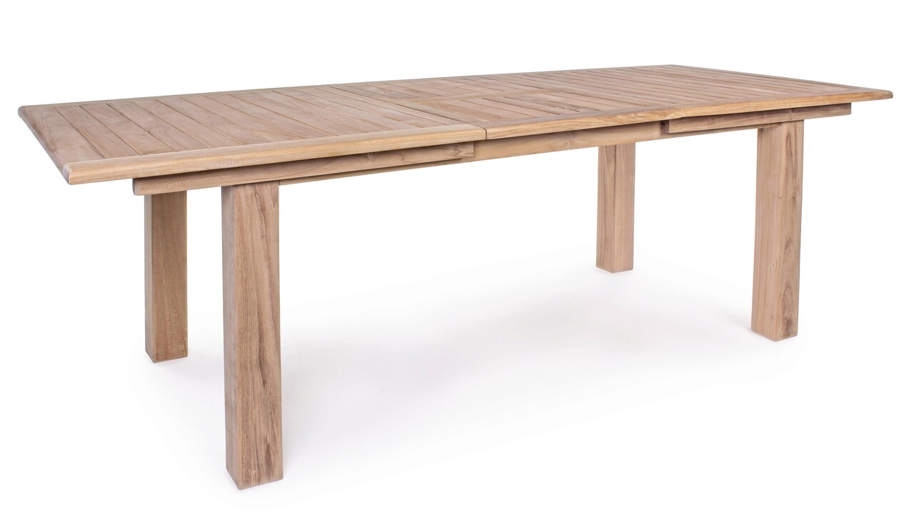 Maryland kerti/terasz kihúzható asztal, bizzotto, 180/240 x 100 x 77.5 cm, tíkfa/acél