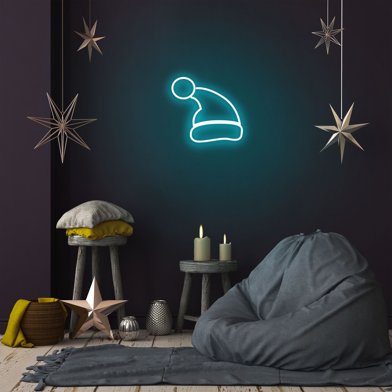 Santa claus fali lámpa, neon graph, 28x26x2 cm, kék