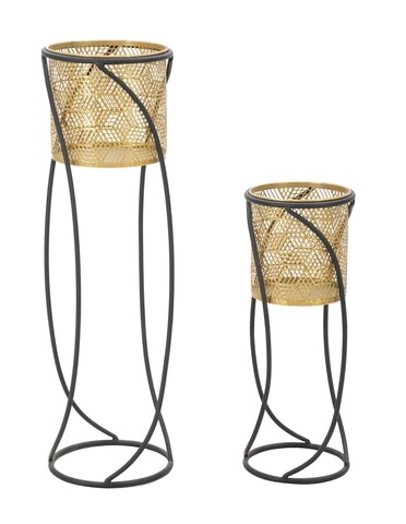 Curvy 2 db Virágkaspó, Mauro Ferretti, Ø 23x76-20x51 cm, vas, aranyszín/fekete
