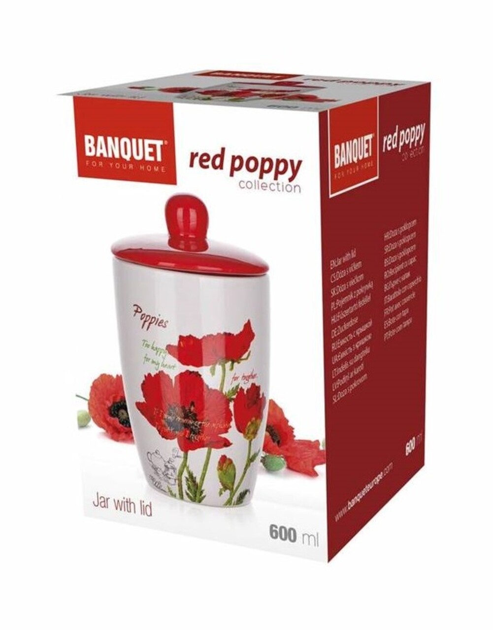 Tartály Red Poppy Tetővel, Bankett, 600 Ml, Kerámia