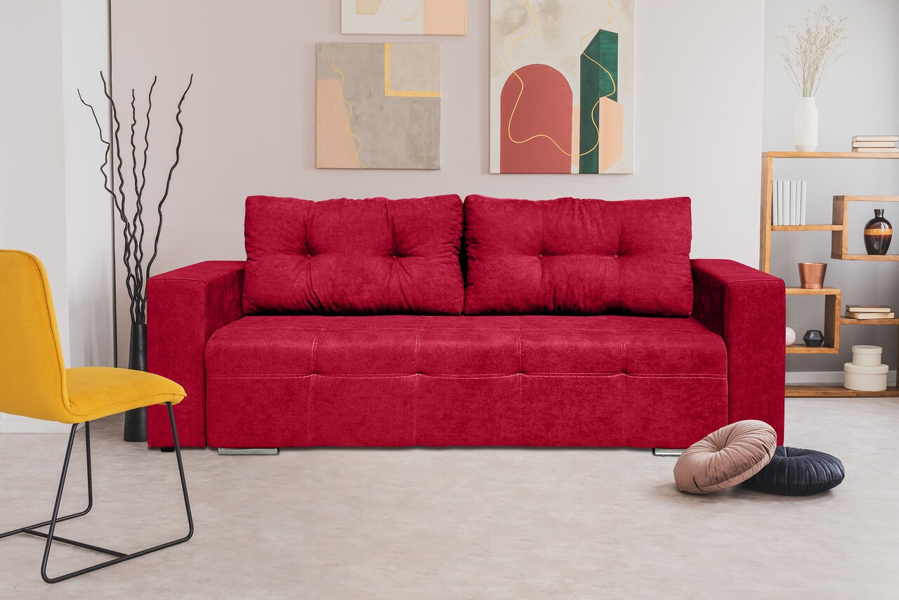 Bedora venice kihúzhatós kanapé 238x96x80 cm, tárolóládával, piros