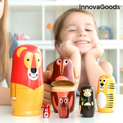 Funimals Fából készült matrjoska állatfigurákkal 11 darabos  InnovaGoods