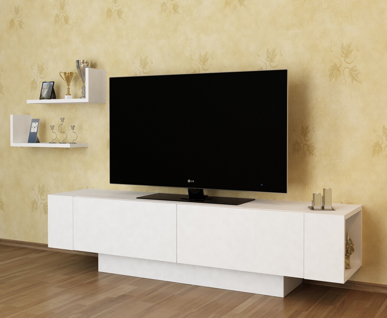 Ekol tv komód 2 polccal, decorotika, 150x31,5x40 cm, fehér