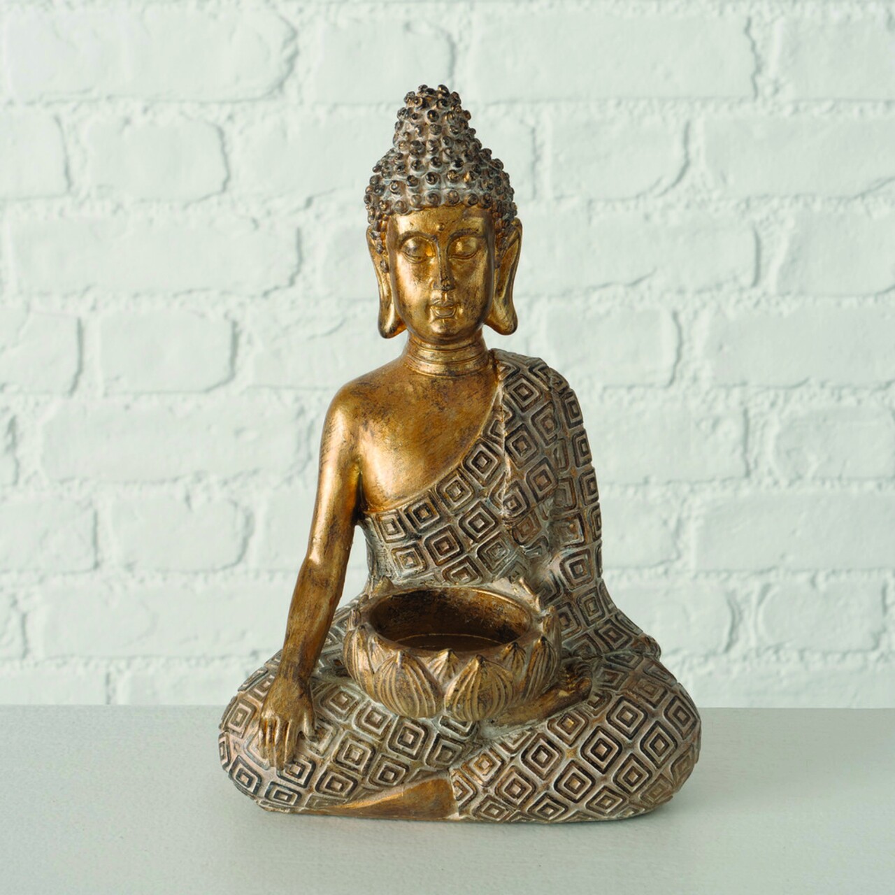 Buddha Makia V1 Gyertyatartó, Boltze, 14x10x21 cm, poligyanta