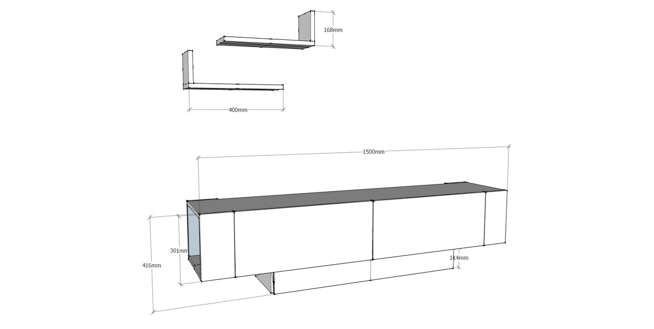 Matera TV Komód és 2 Db Fali Polc, Zena Home, 150x31.5x41.6 Cm, Fehér