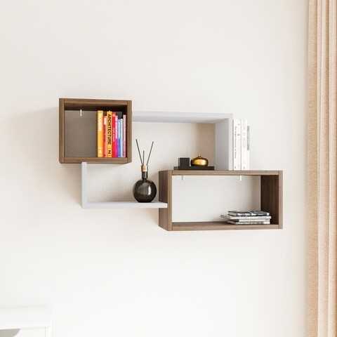 Ayder Fali polc, Kalune Design, 90x20x51 cm, barna/fehér