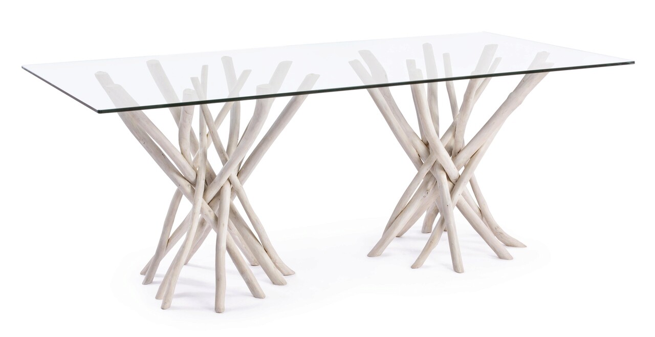 Sahel asztal, bizzotto, 200 x 100 x 76 cm, tíkfa ágak/edzett üveg