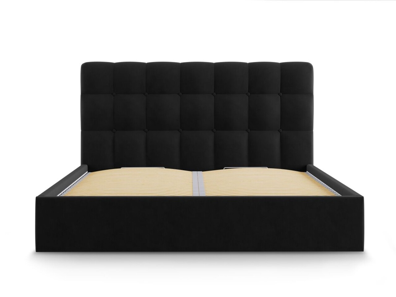 Nerin Noir Kárpitozott ágy Felnyitható ágyráccsal és Tárolóládával, Mazzini Sofas, 140x200 Cm, Bársony, Fekete