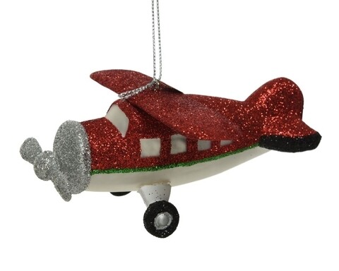 Gomb Plane csillogással, Decoris, 12,5x10x6,5 cm, üveg, piros
