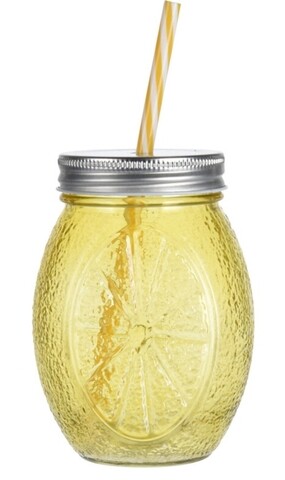 Pohár szívószállal, 500 ml, polisztirol, sárga