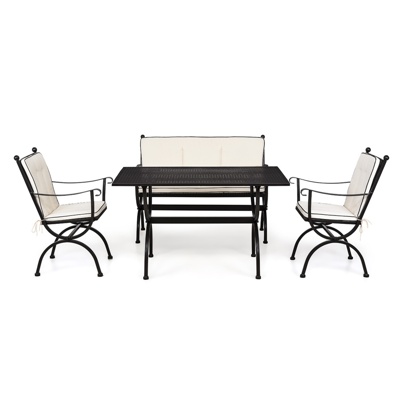 Maison romeo 2 db szék, pad és asztal, vas fekete/fehér