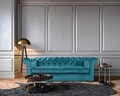 Oxford Chesterfield Kihúzhatós kanapé, 88x216x75 cm, 3 személyes, azúr