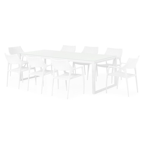 Belluno/Golf 8 db Szék + asztal , L.240 l.100 H.75 cm, fehér
