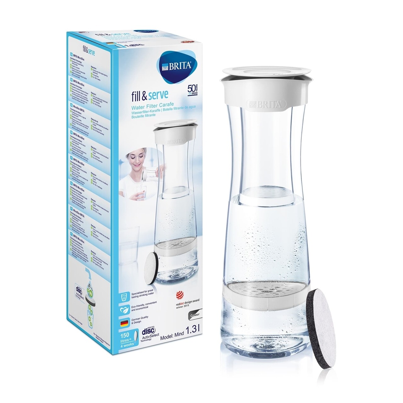 Brita, Fill & Serve filterkancsó, műanyag, 1,3 L, fehér