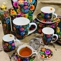 Jumbo csésze tányérral, DUO, Ethnic, 470 ml, porcelán, tarka