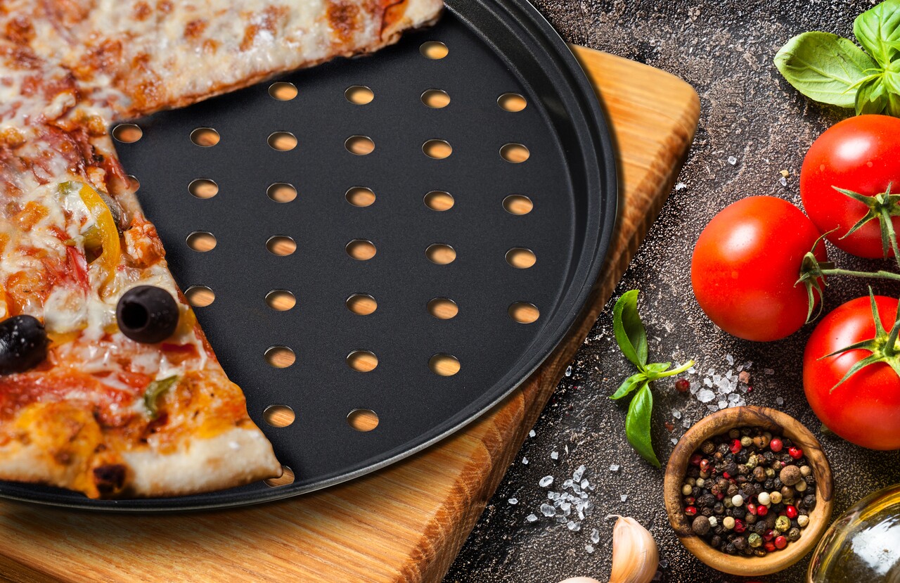 Vanora Pizza tálca, Ø26 cm, szénacél, fekete