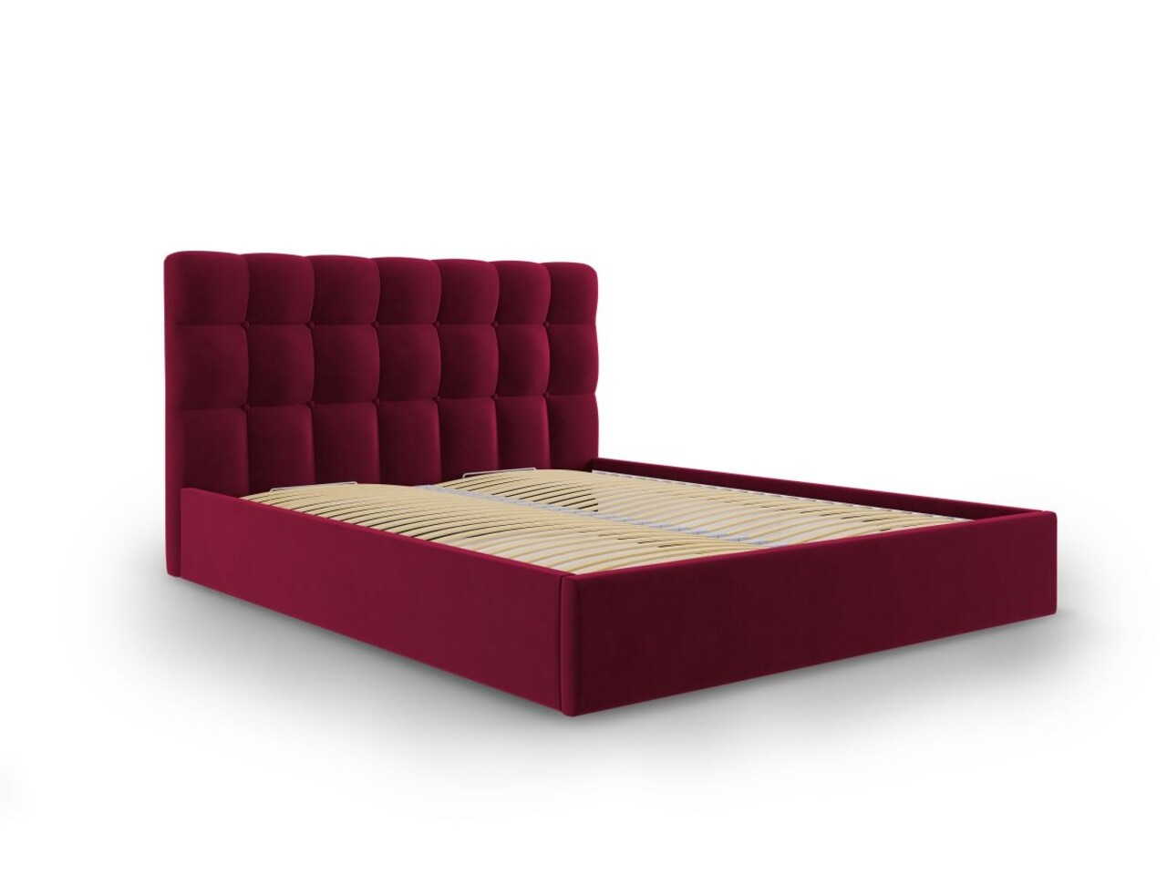 Nerin burgundy kárpitozott ágy felnyitható ágyráccsal és tárolóládával, mazzini sofas, 160x200 cm, bársony, bordó