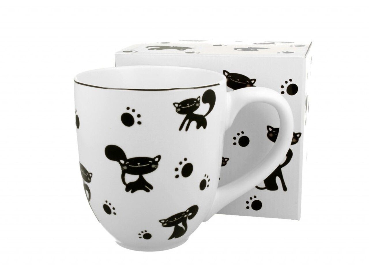 Duo, Black Cats, Bögre Jumbo XXL, 0,9 L, porcelán, fekete-fehér