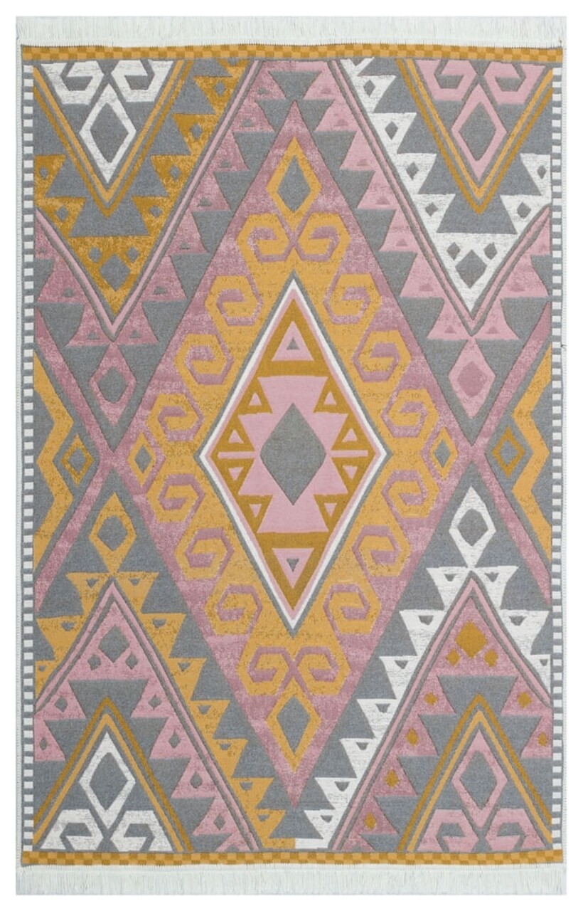 Kilim 2 Oldalú Szőnyeg, Arya 08 Pink/Yellow, Baketo, 100% újrahasznosított Pamut, 80x300 Cm