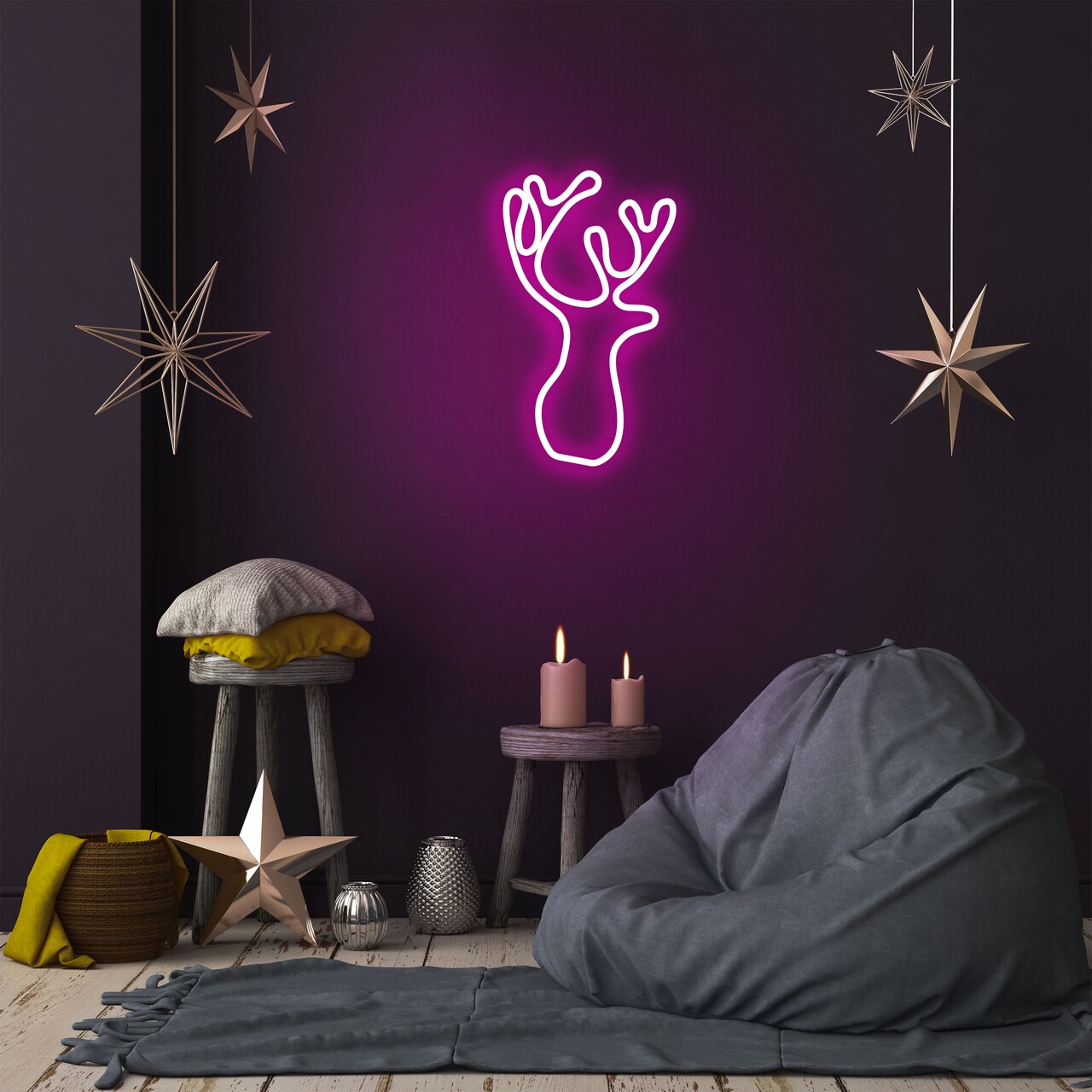 Deer fali lámpa, neon graph, 21x34x2 cm, rózsaszín