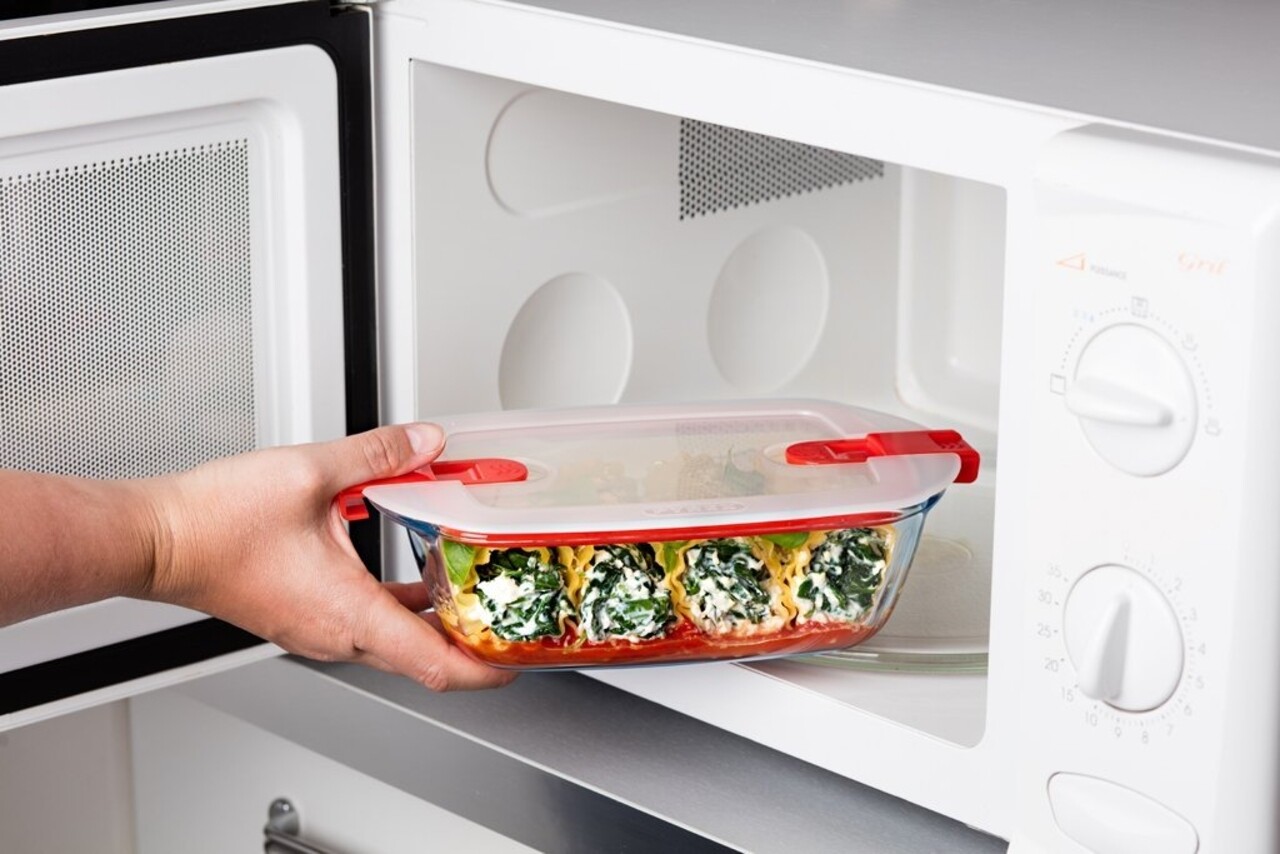 Pyrex Cook & Heat Ételtéroló Fedővel, 1,1 L, Edzett üveg