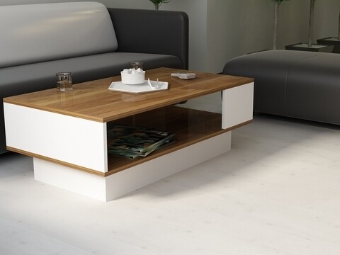 Kávézóasztal CARLOTA-1, Gauge Concept, 100x60x34 cm, mogyoró/fehér