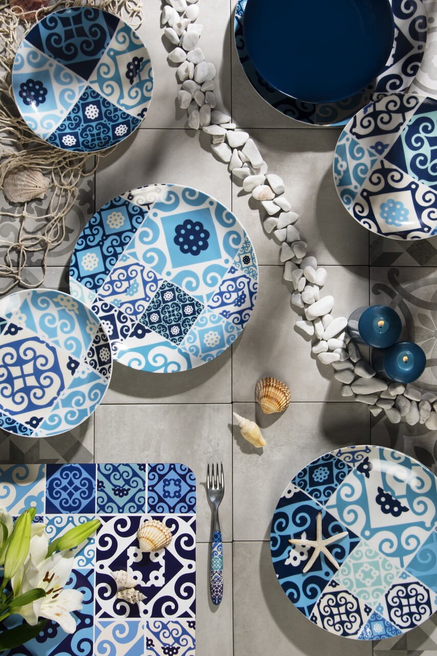 Evőeszközök 18 db Maiolica Blue, Excelsa, porcelán, kék