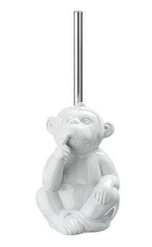 Wenko WC kefe tartóval, Monkey Quiet, 20 x 14.5 x 14 cm, kerámia, fehér