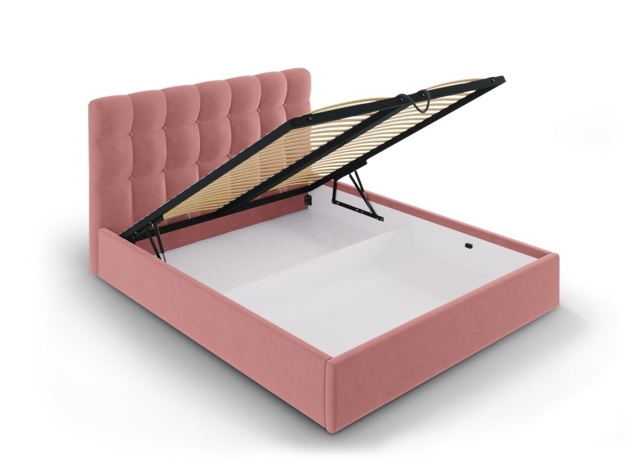 Nerin Pink Kárpitozott ágy Felnyitható ágyráccsal és Tárolóládával, Mazzini Sofas, 160x200 Cm, Bársony, Rózsaszín