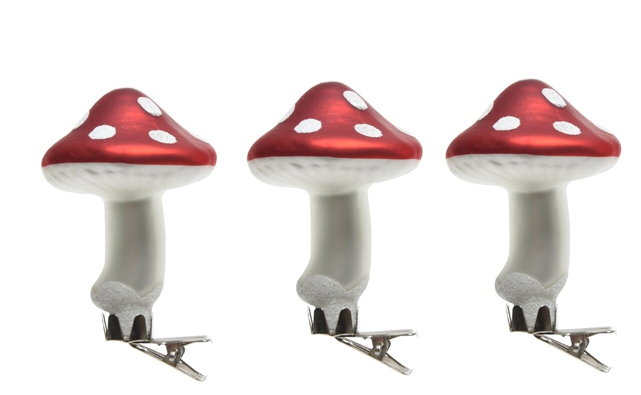 Mushroom w dot on 3 db Díszgömb, Decoris, 6x8 cm, üveg, piros/fehér