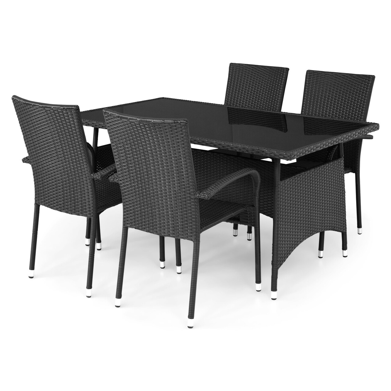 Maison presley kerti/terasz szett, asztal+ 4 szék, acél, fekete