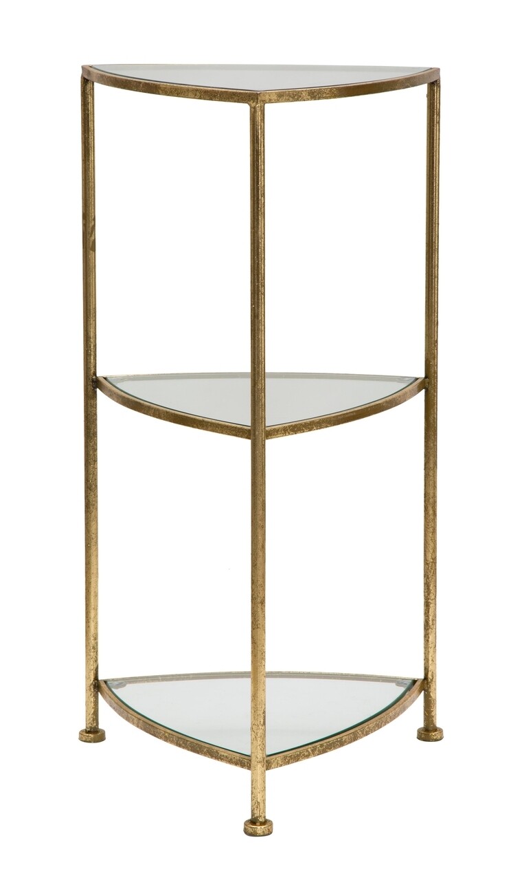 Triangle Magas asztalka, Mauro Ferretti, 41.5x40x80.5 cm, vas/üveg, aranyszín