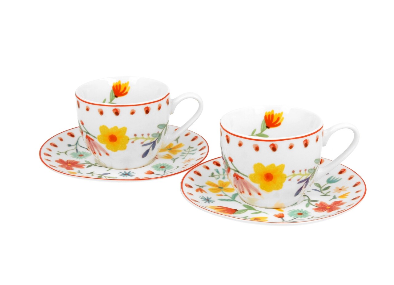 2 Db Csésze Készlet Csészealjjal, DUO, Pasztell, 90 Ml, Porcelán, Tarka