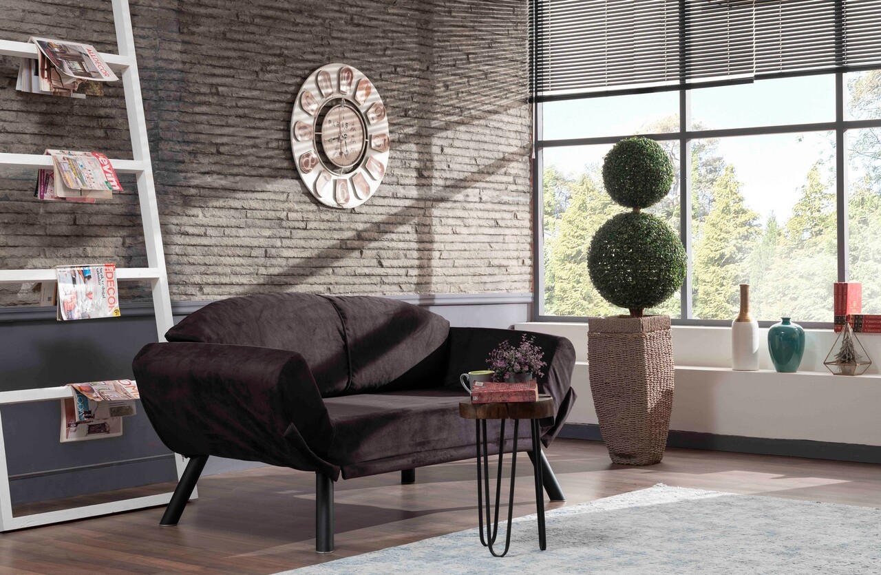 Genzo kihúzható kanapé, futon, 2 személyes, 177x81x87 cm, fém, fekete