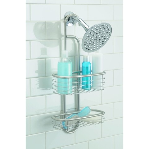 Függesztett fürdőszobai rendszerező zuhanyfejhez Basic, iDesign, 25,5x12x52 cm, rozsdamentes acél