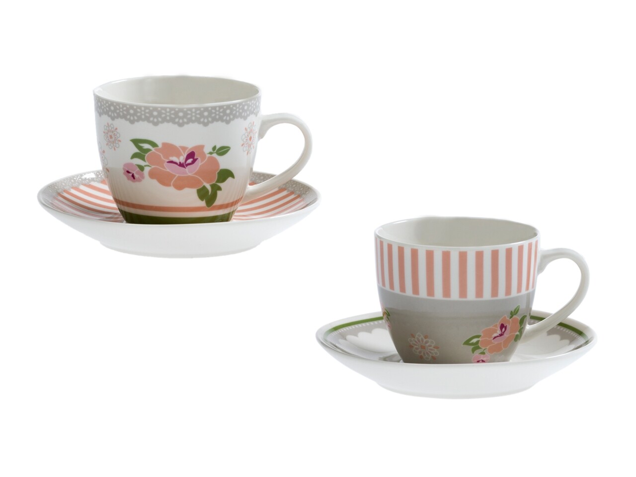 2 db-os csésze készlet teáslappal, bazsarózsa, Brandani, 150 ml, porcelán