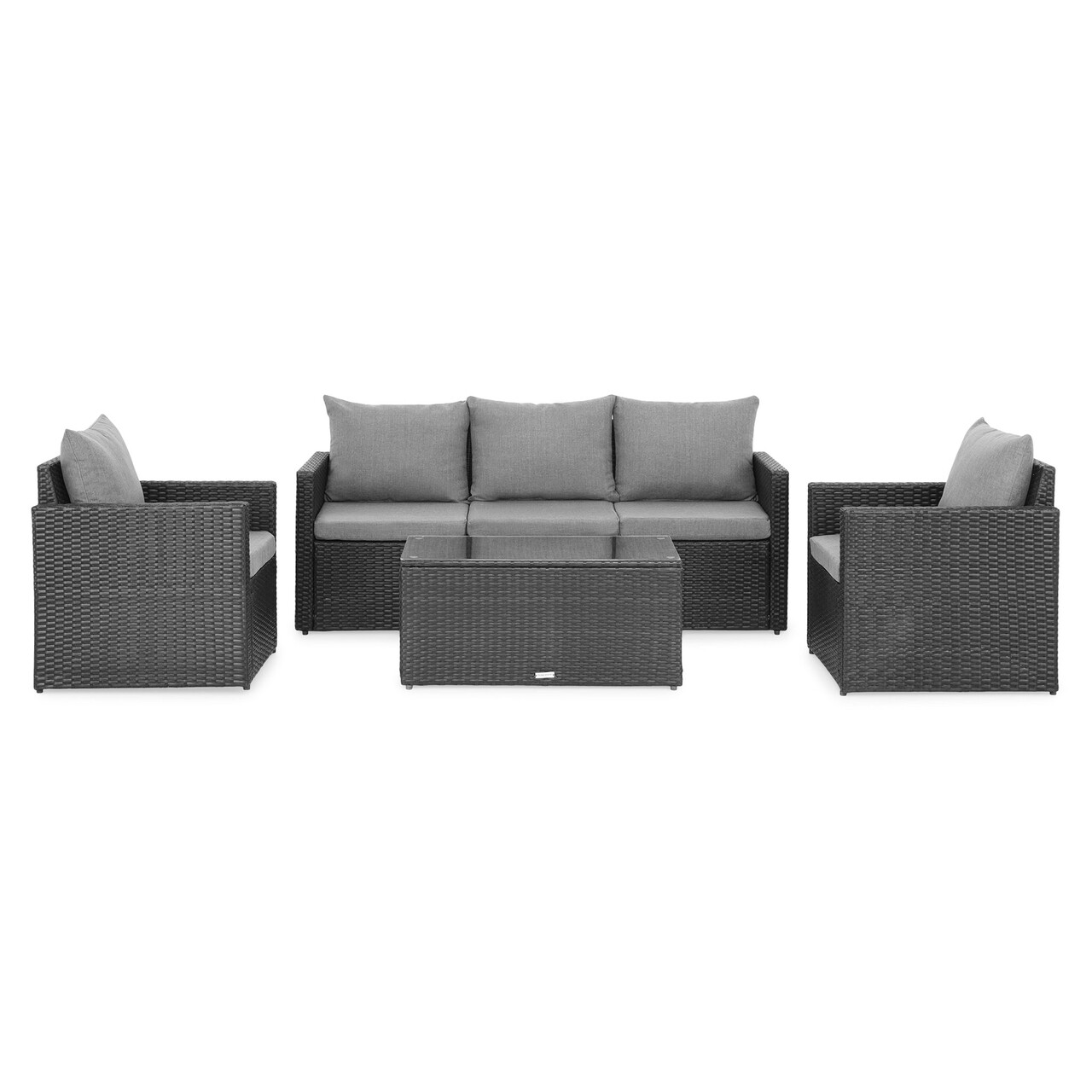 Marti Kerti/terasz bútor szett, 2 fotel + kanapé + asztalka, acél, szürke/fekete