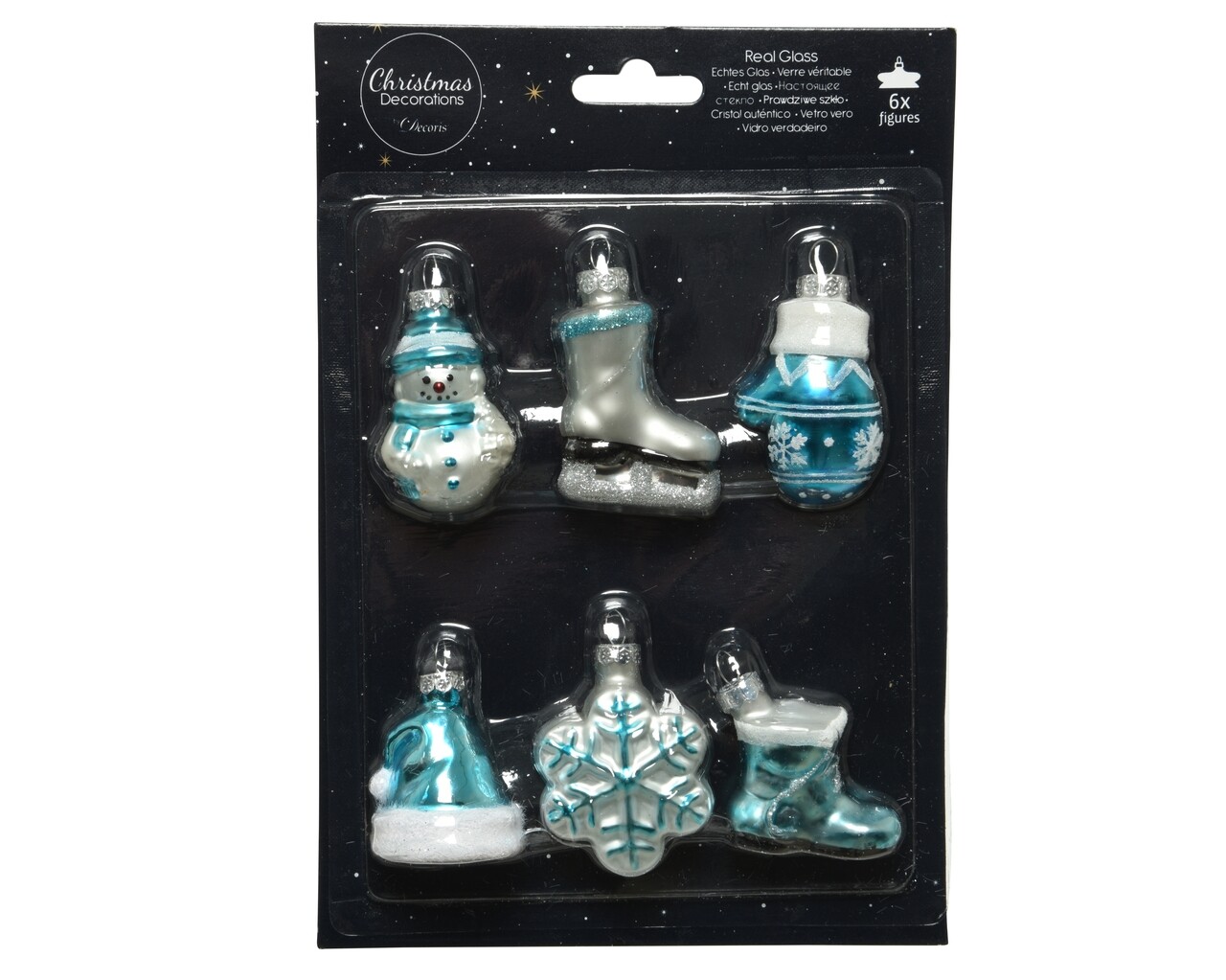 Dobozban 6 válogatott földgömb Jégkarácsony, díszített, üveg, sokszínű