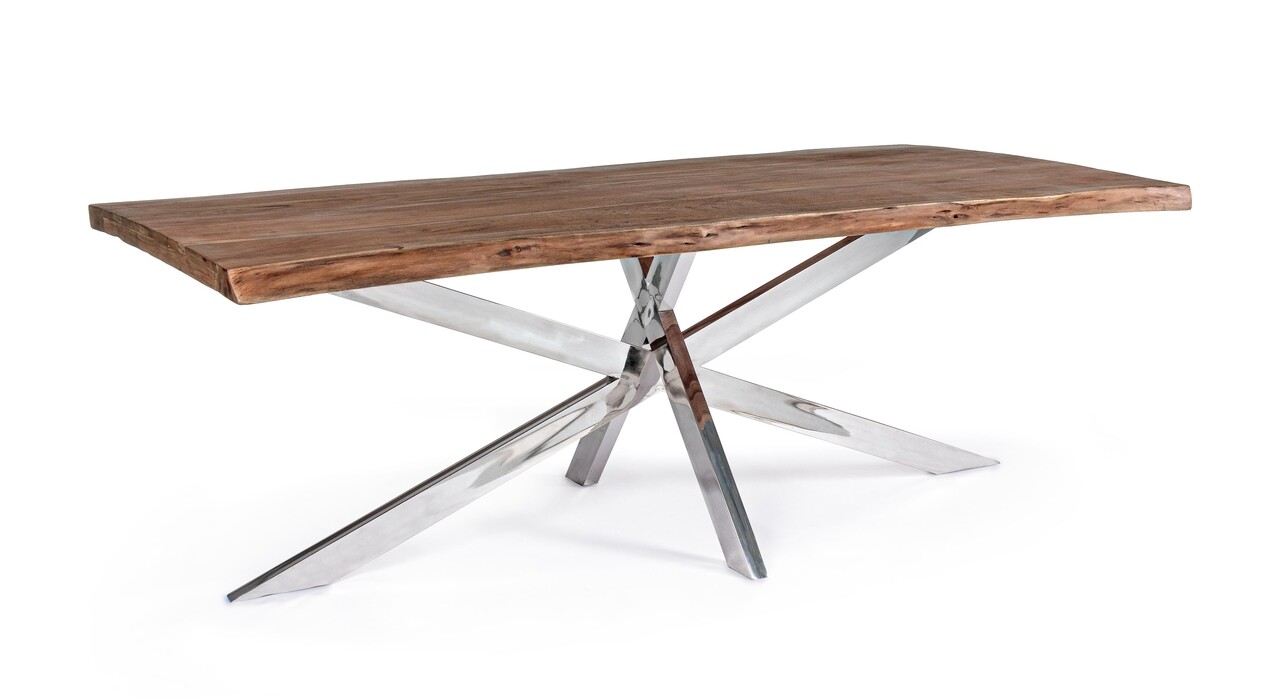 Arkansas Asztal, Bizzotto, 220 x 100 x 77 cm, akácfa/rozsdamentes acél