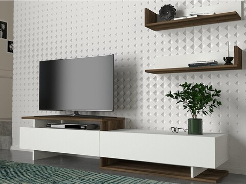 Nirvana TV Komód 2 polccal, Furny Home, 180x35.6x40 cm, fehér/barna