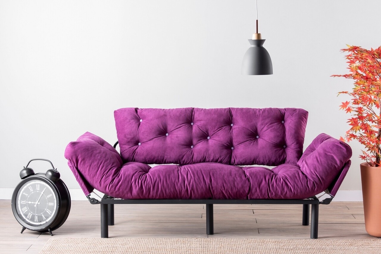 Kanapéágy Nitta Triple, Futon, 3 ülőhely, 225x70 cm, fém, lila